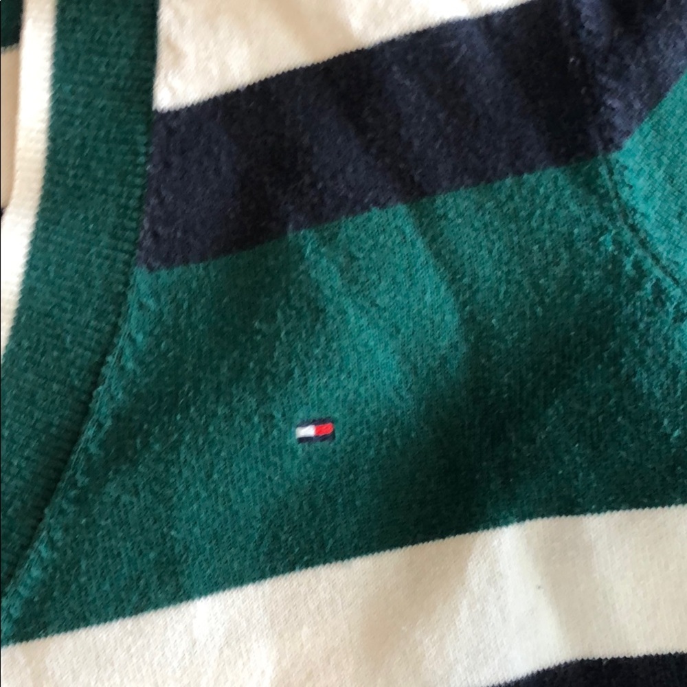Tommy Hilfiger Green White Blue V-Neck Sweater - Picture 2 of 3